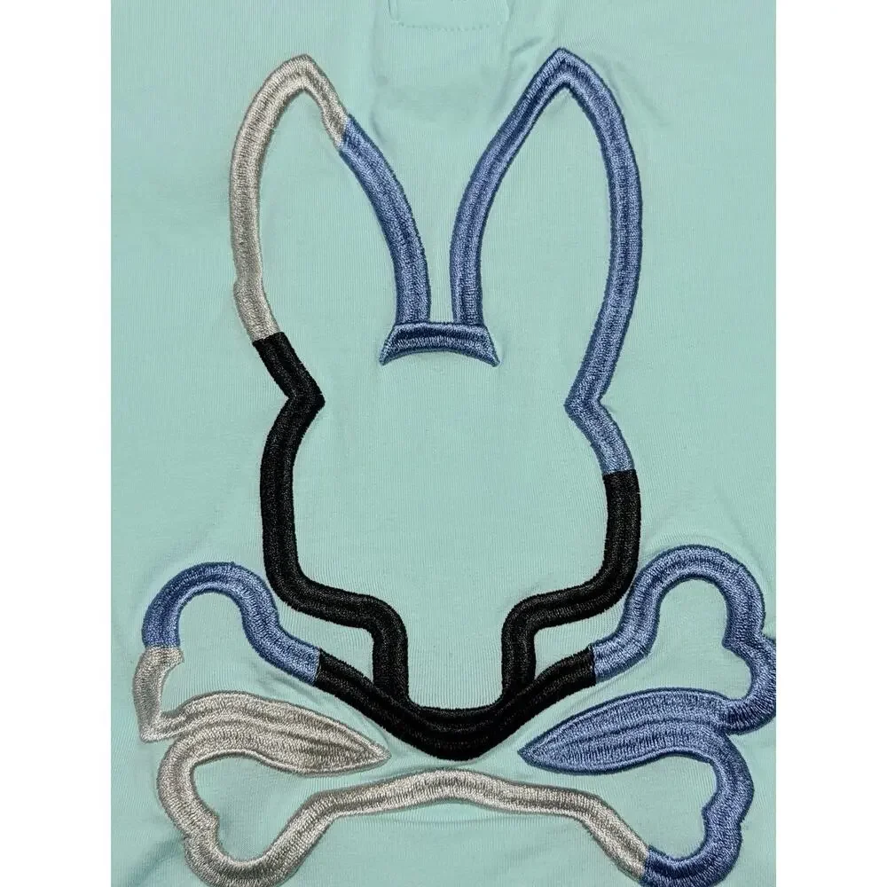 Rare Psycho Big Bunny Logo Polo Shirt XXL Mens Aqua Mint Blue 100% Cotton - Picture 4 of 13
